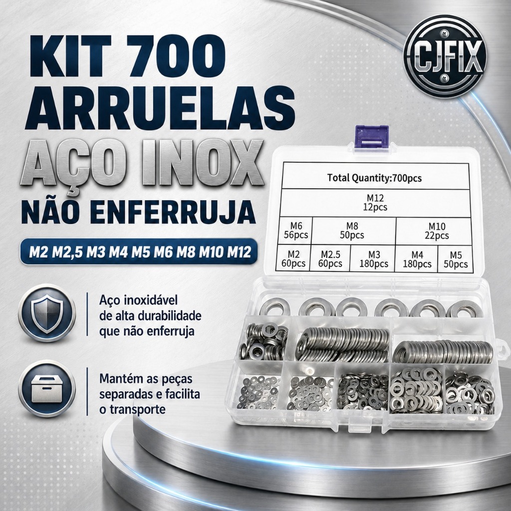 KIT 700 ARRUELAS AÇO INOX NÃO ENFERRUJA M2 M2,5 M3 M4 M5 M6 M8 M10 M12