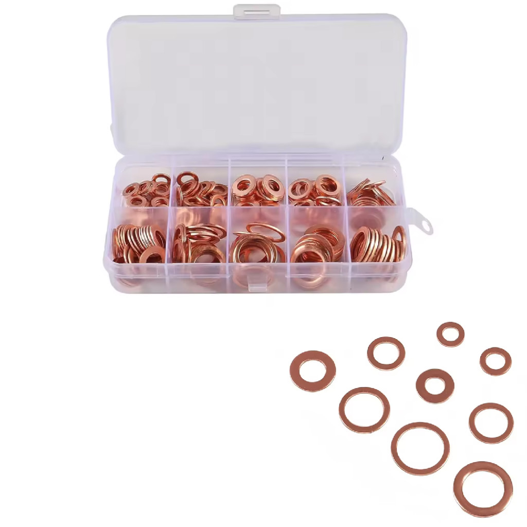 KIT 100 ARRUELAS DE COBRE m4 m5 m6 m8 m10 m12 m14 7 tamanhos