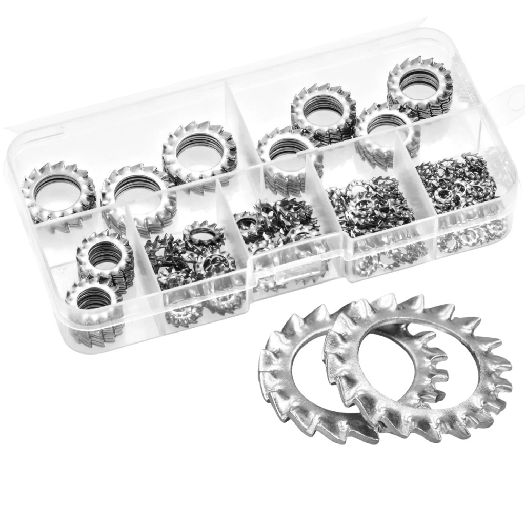 KIT 160 ARRUELAS PORCAS TRAVA DENTE M3 M4 M5 M6 M8 M10 M12