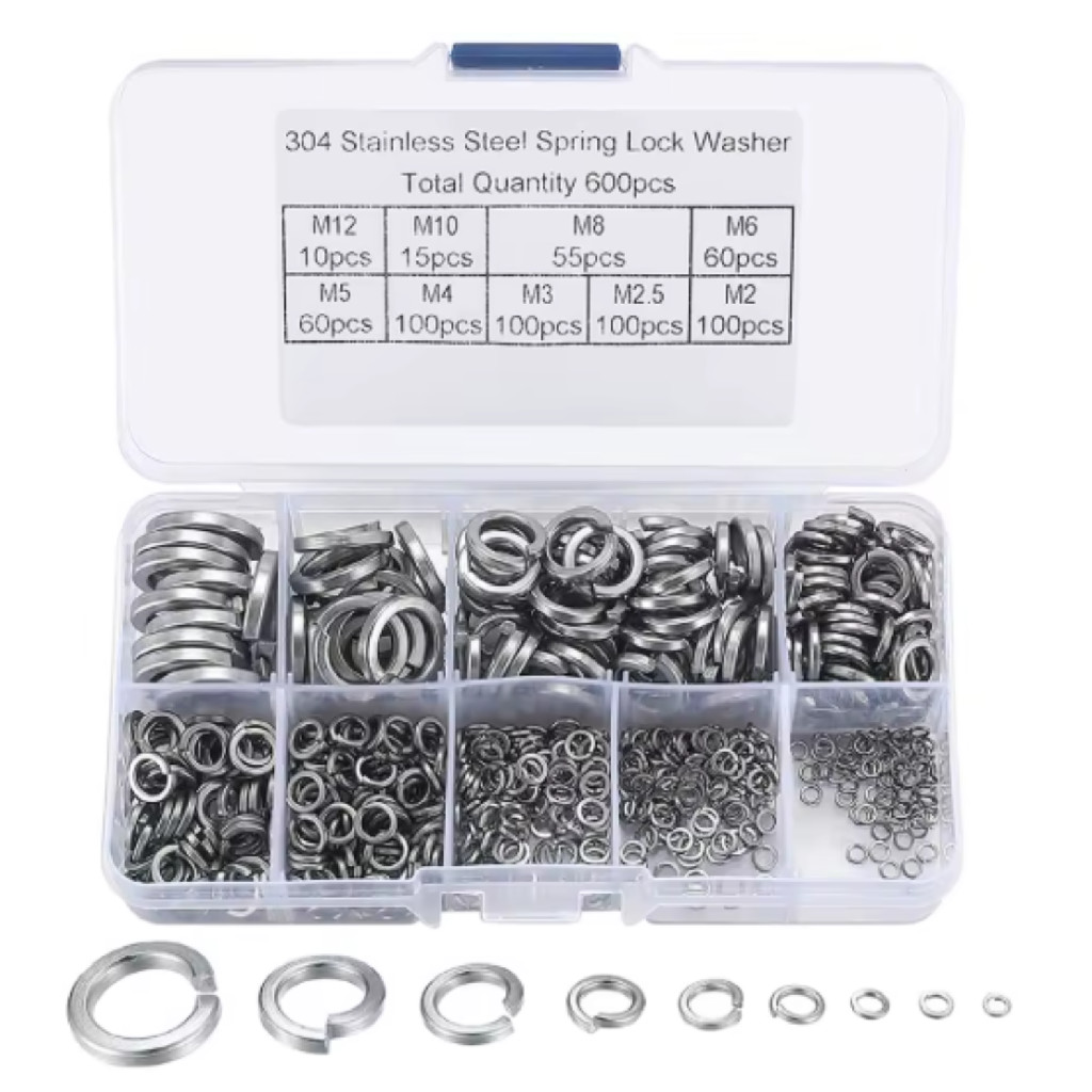 KIT 600 ARRUELAS PRESSAO INOX M2 M2.5 M3 M4 M5 M6 M8 M10 M12
