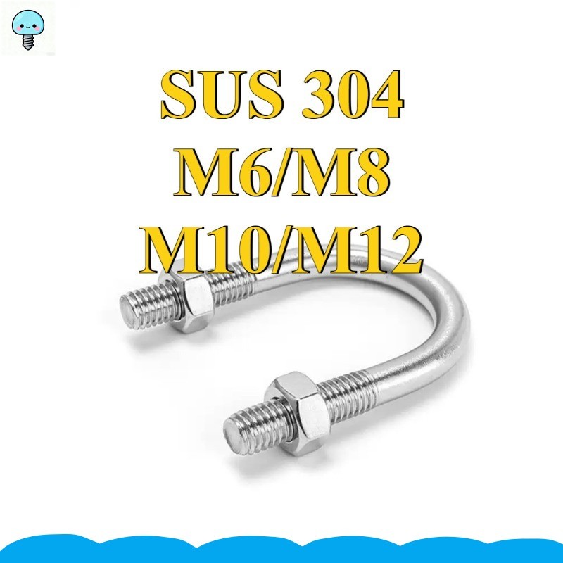 Conjunto De Porca De Parafuso Em U De Aço Inoxidável 304 Com Braçadeira De Tubo Fivela Fixa M6/M8/M10/M12 * L14-328mm GH