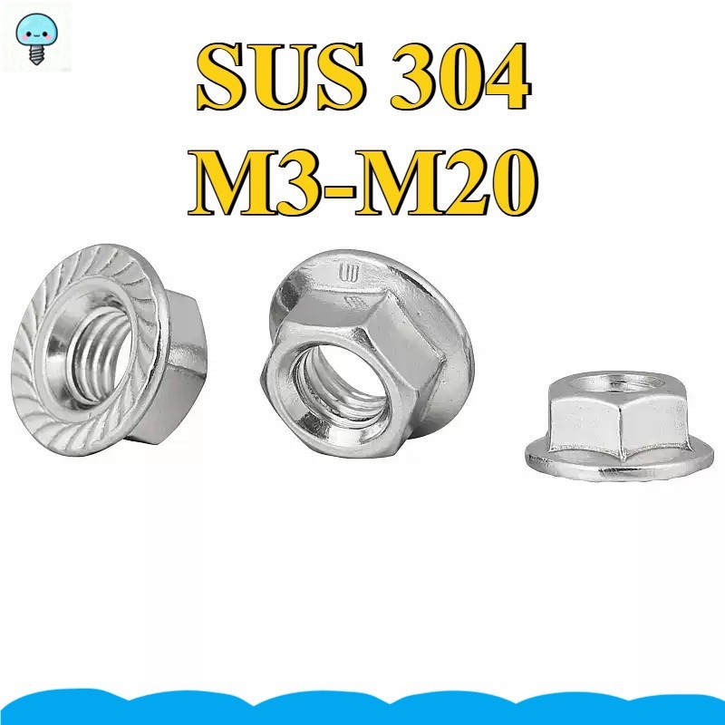 Porca De Flange De Aço Inoxidável 304 (Com Dentes) M3/M4/M5/M6/M8/M10/M12/M14/M16/M20 GHA