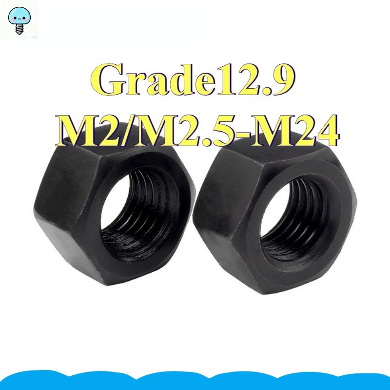 Porca Sextavada Grau 12 , Preta De Alta Resistência M2 M2.5M3 M4 M5 M6 M8 M10 M12 ~ M24 GHA