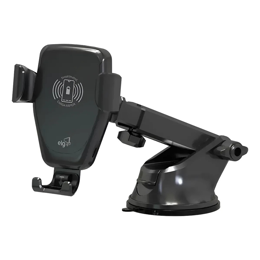 Suporte PRETO Veicular c/ Ventosa Carregador Wireless ELG - CH360WV