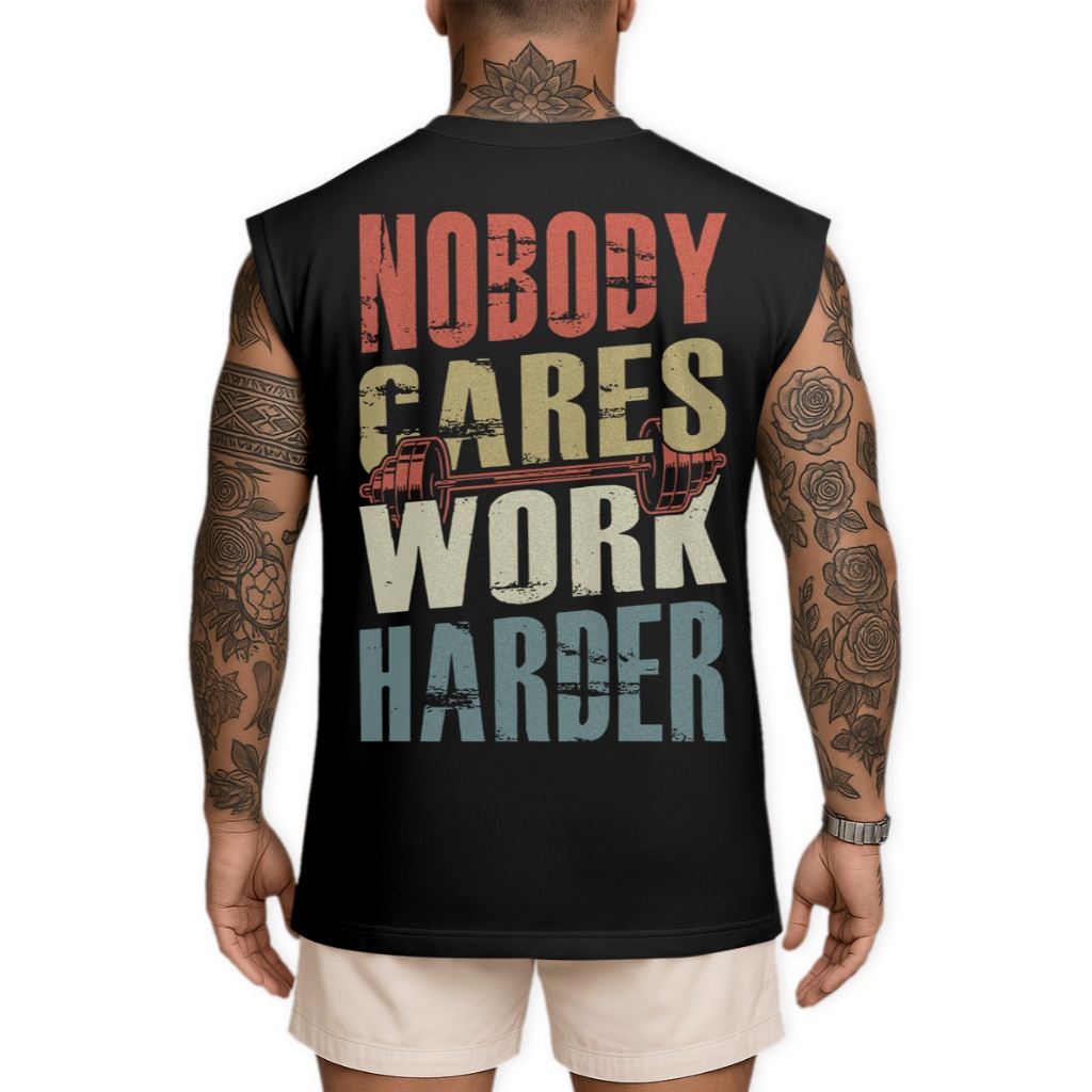 Camiseta Regata Oversized Academia Nobody Cares Work Harder