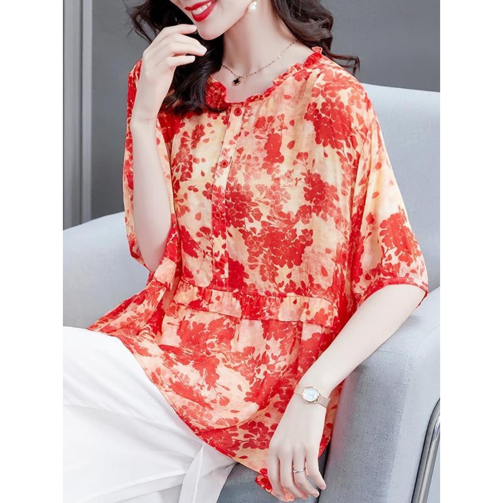 High-End Chiffon camisa Floral camiseta feminina 2026 verão novo estilo Design pequena camisa moda estilo fino solto man