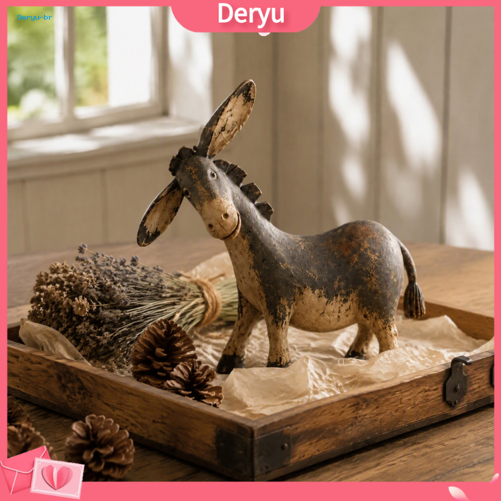 Rustic Donkey Ornament Farmhouse Table Decor Vintage Sculpture Resin Figurine for Room Shelf Mantel Tabletop Home Decora