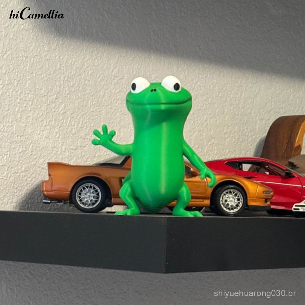 Gecko Statue Waving Sculpture Adorable 3d Printed Lizard Ornament for Home and Office Decor Funny Green Figurine for Des
