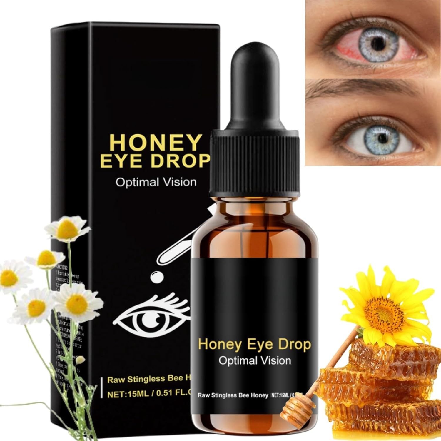 Gotas Oculares de Mel,Sérum para Olhos com Mel de Abelha,Gotas Oculares de Mel sem Abelhas, para Olhos 15ml