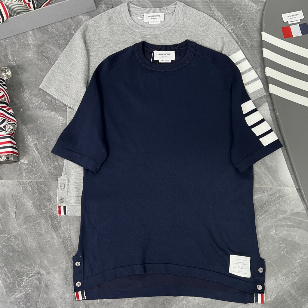 SYZ0 Summer New Classic four-bar sleeve knitted cotton crew neck short-sleeve unisex style T Shirt