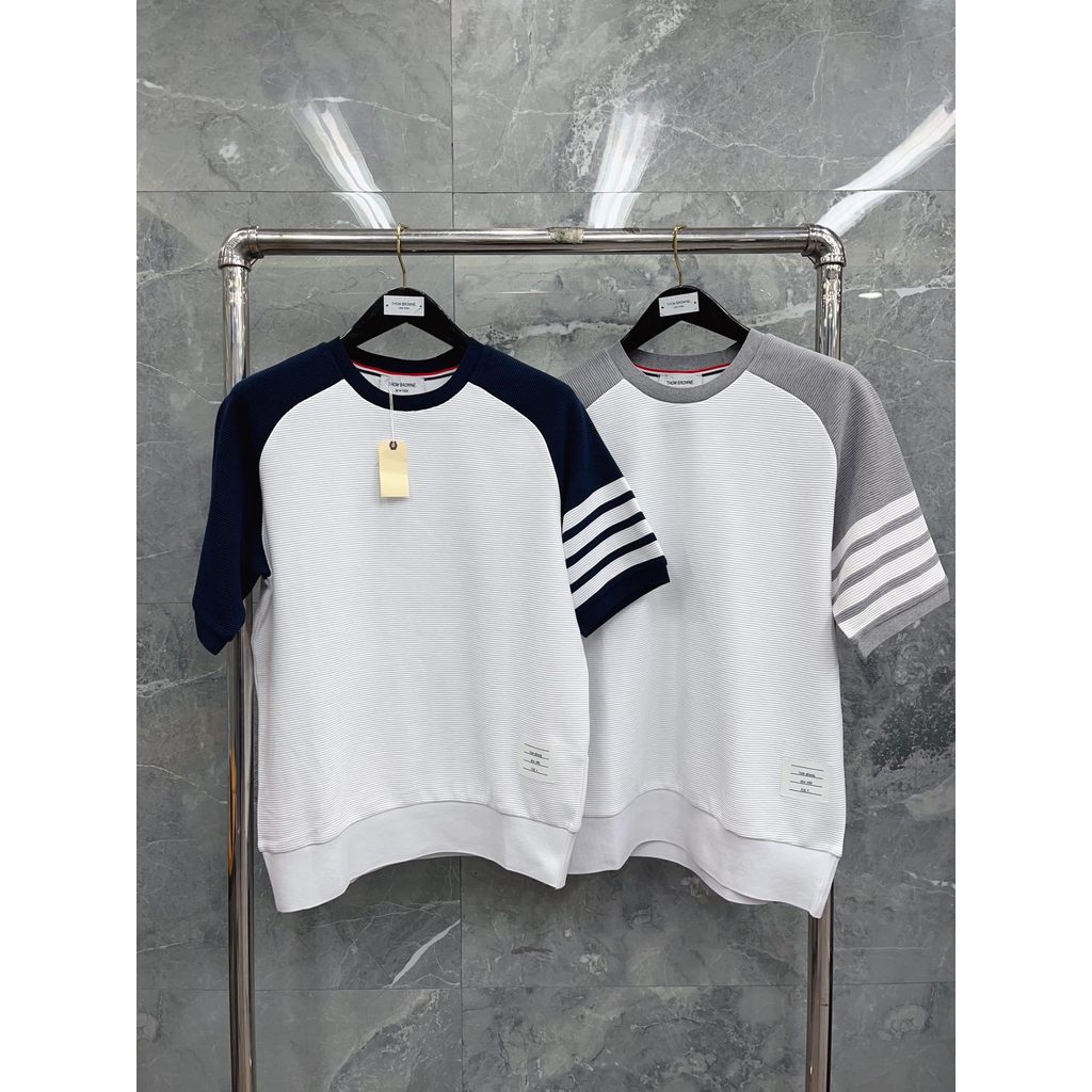 KJUC 2026New  Classic Summer Four-Bar Stripe Short-Sleeve Color-Block Crew Neck Top for Men T Shirt is versatile for eve