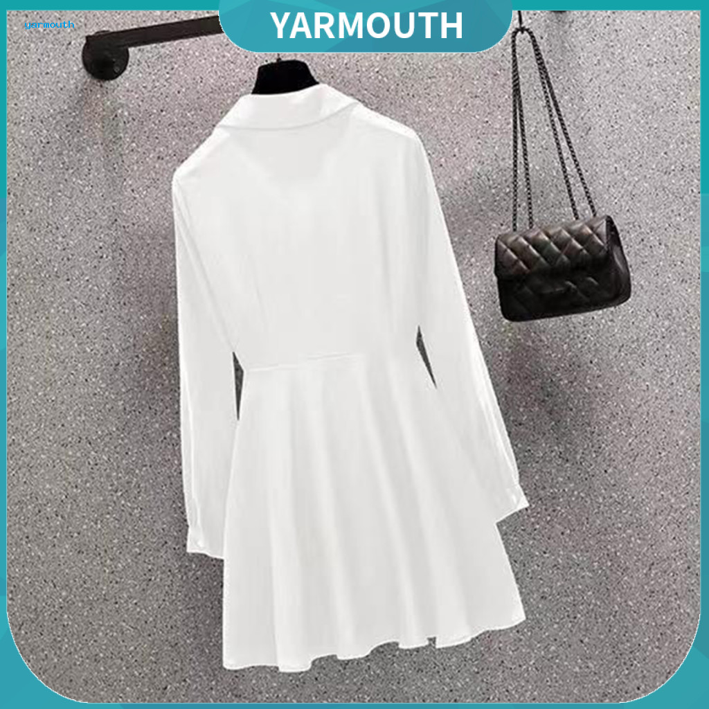 Breathable Loose Fit Shirt Waist Tight Belt Pullover Tops Women’s Long Sleeve Lapel with Solid Color Top Irregular Hem