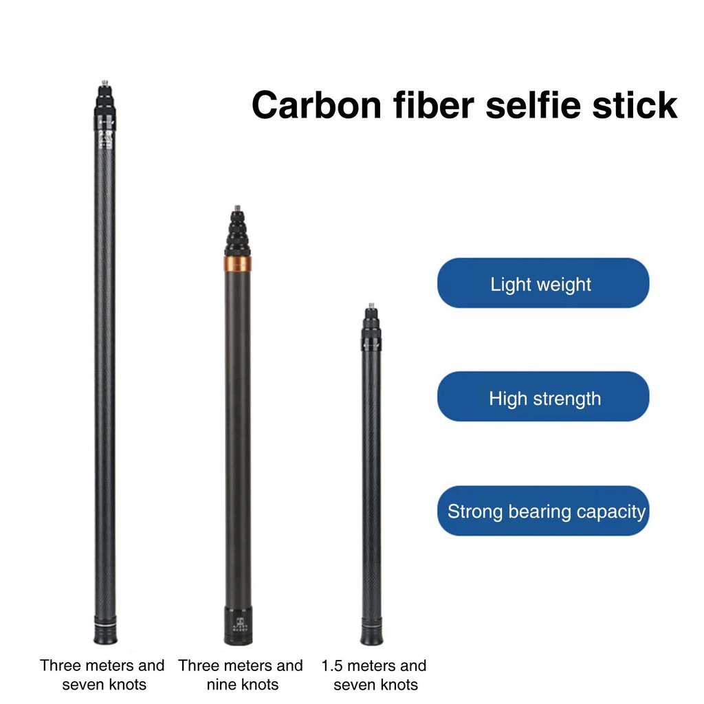 Bastão Selfie De Fibra De Carbono 3M Para DJI Osmo Action Insta360 GoPro Camera Extended Sticks Com Furo De 1/4 