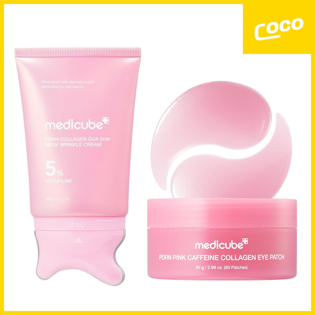 [New]Medicube PDRN Collagen Gua SHA Neck Wrinkle Cream 90g&PDRN Pink Caffeine Collagen Eye Patch 85g