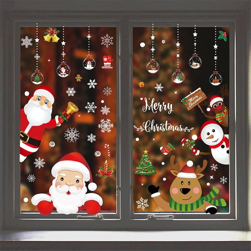 Christmas Static Window Adesivos, Pasta De Vidro, Removível, Santa, Alce, Embelezar, Flocos De Neve, Decalques De Parede