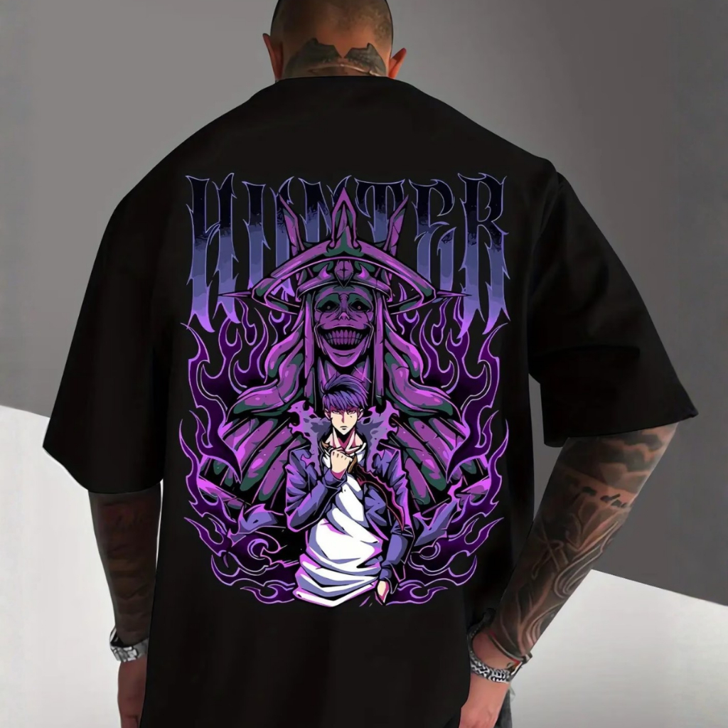 Camiseta  Anime Hunter Estampa Dark Streetwear Unissex Street Style Manga Curta