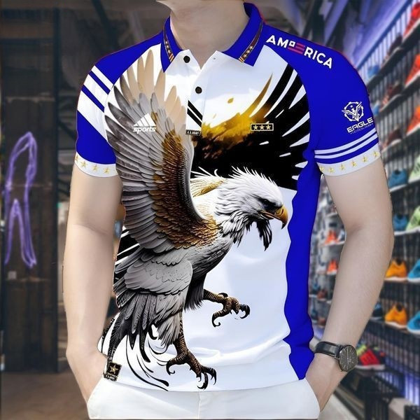 Camisa Polo Masculina Para Roupas Masculinas Águia Estilo Vintage Topos Casual De Manga Curta Ao Ar Livre Street wear 13