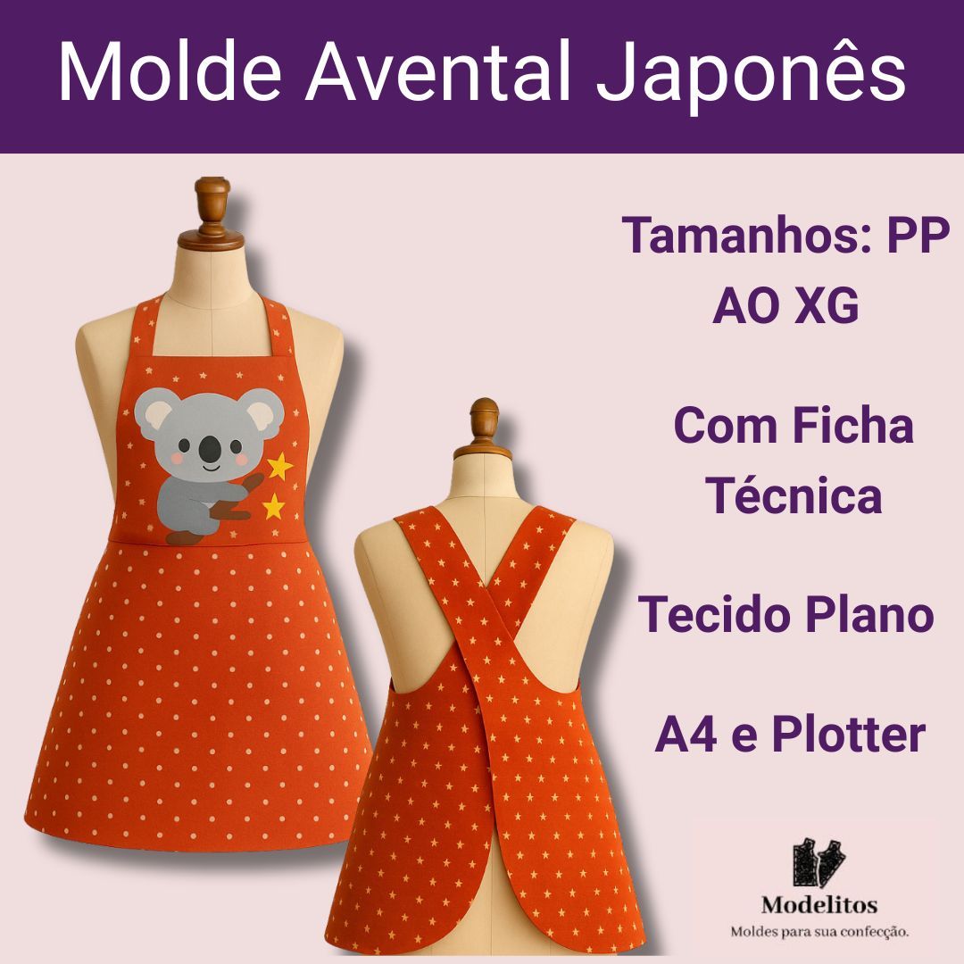 Molde em pdf avental japonês - PP ao XG