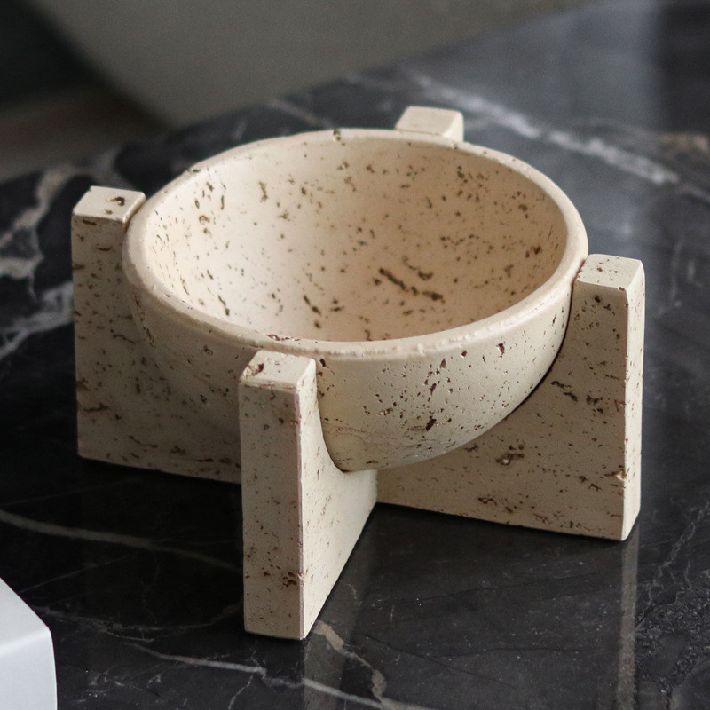Wabi-sabi style faux marble travertine tray fruit plate home decor art cross-bottom fruit bowl storage tray decoration