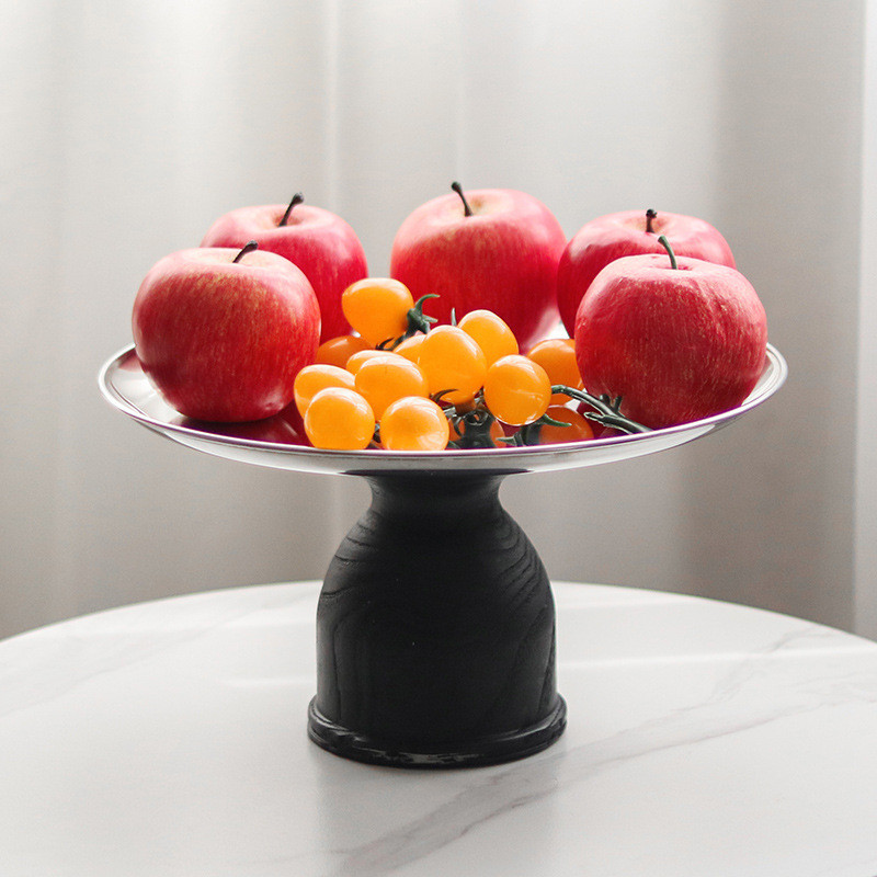 Wabi-sabi artistic fruit tray decoration for model homes and sales offices, imitation solid wood carbonized high-footed