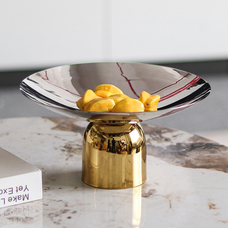 High-legged round fruit plate, candy tray, snack and dried fruit dish, decorative piece, light luxury, simple art, home