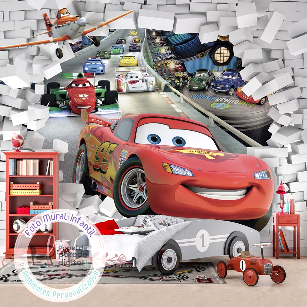 Papel de Parede Foto Mural Personagens Desenho Animado Cars McQueen M² Imagem Completa
