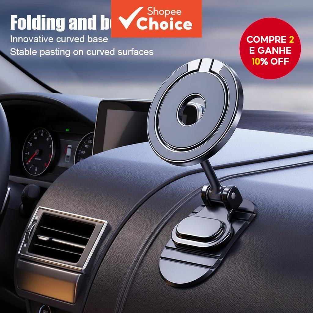 Suporte Magnético de Painel para Carro - Suporte de Metal Robusto para iPhone 15/14, MagSafe, Xiaomi, Samsung