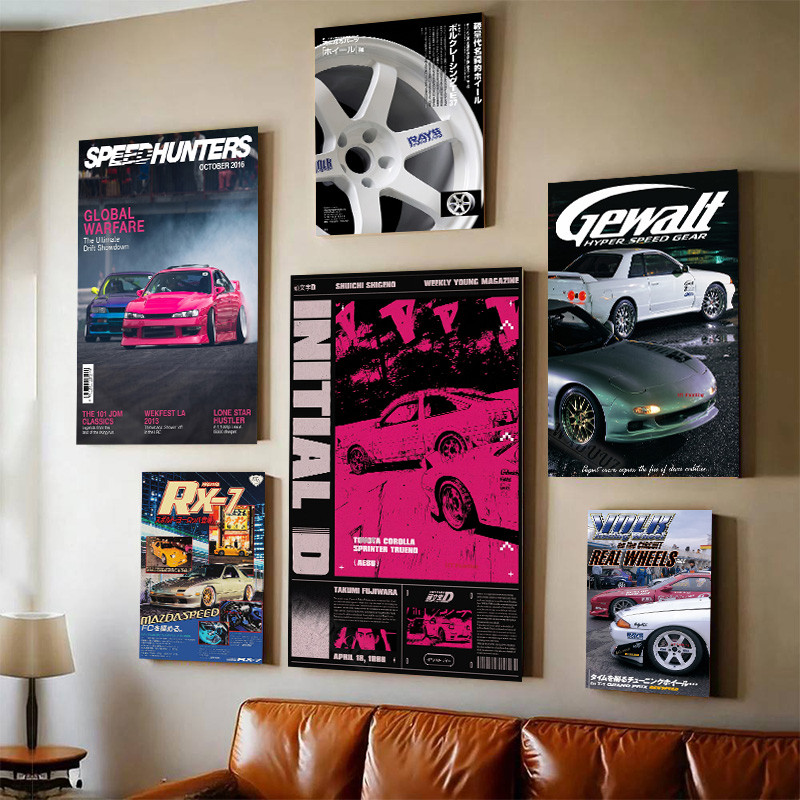 JDM Magazine Style Wall Art Retro Tuner Car Print Tela Emoldurada Decoração De Quarto De Meninos