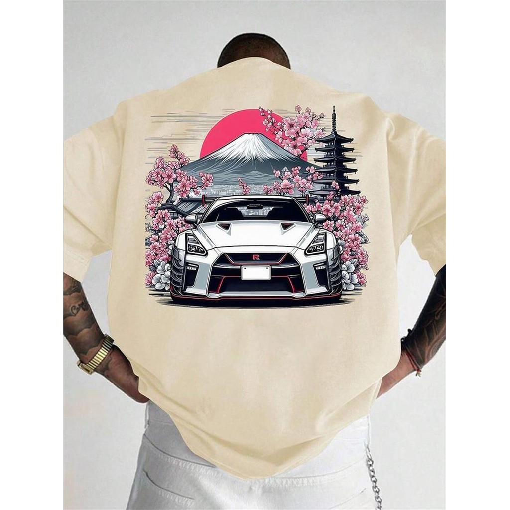 BR.halo Camiseta Unissex oversized blusa Sakura Car Print T-shirt GTR Streetwear novo