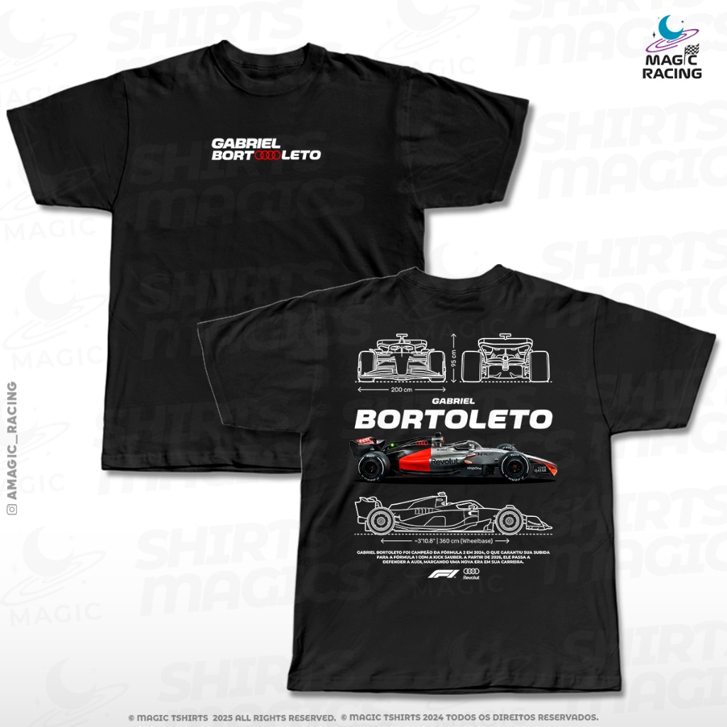 Camiseta F1 Bortoleto #5 Audi Oficial Print Car 2026 100% Algodão Unissex