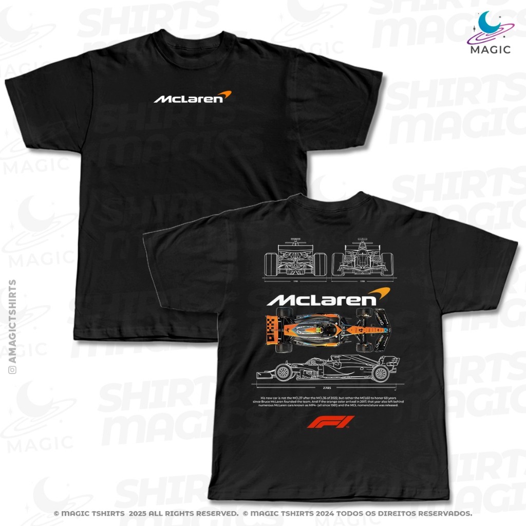 Camiseta McLaren Racing Varias cores Car print 100% Algodão unissex