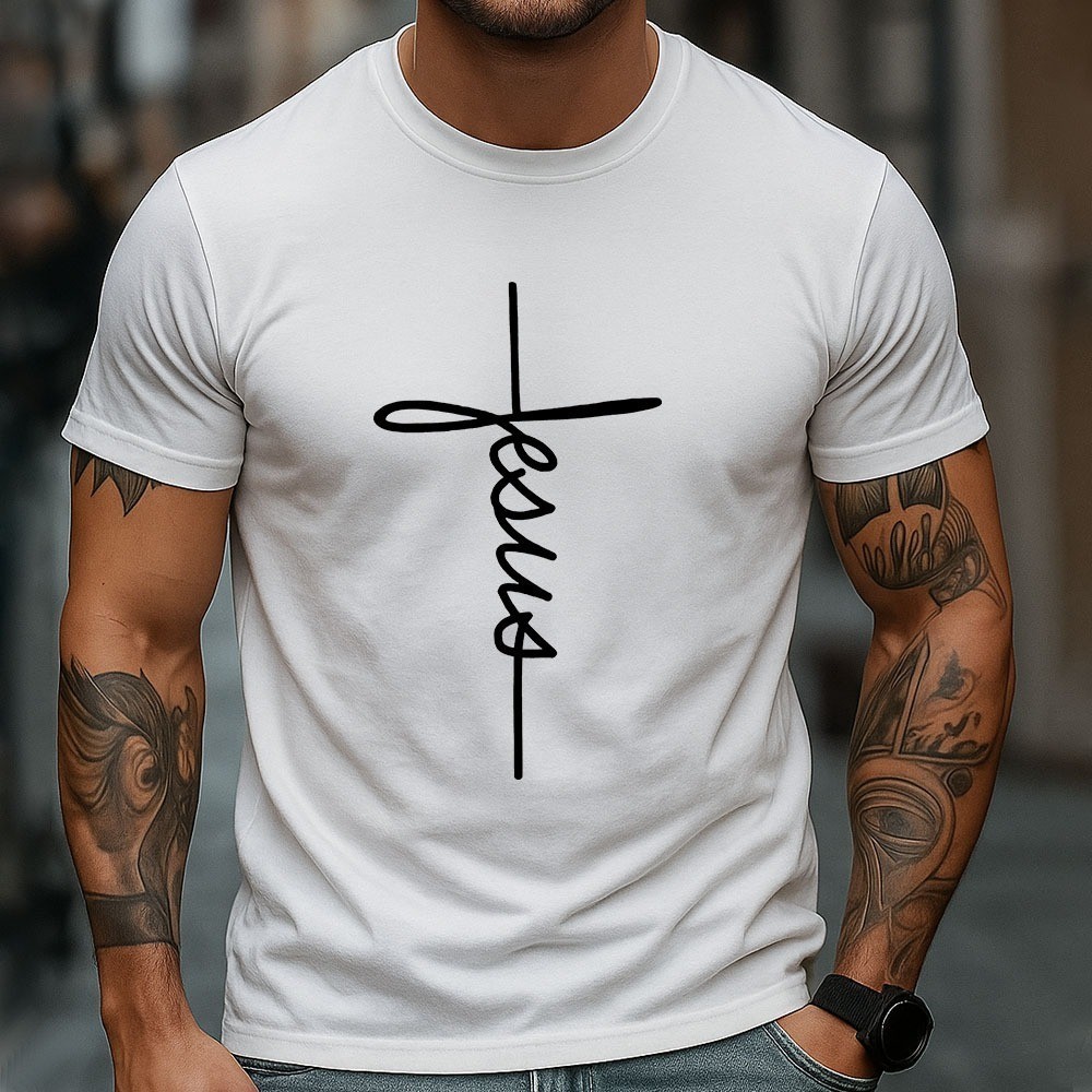 Camiseta Masculina Cristã Camisa Jesus Street Casual Urbana Versátil  Gola Redonda Estilo Casual