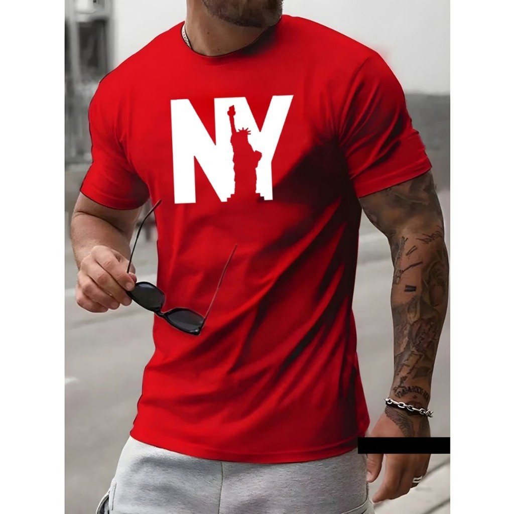 Camiseta Masculina Algodão New York Estátua Street Estampa Moderna Casual Urbana Conforto Estilo