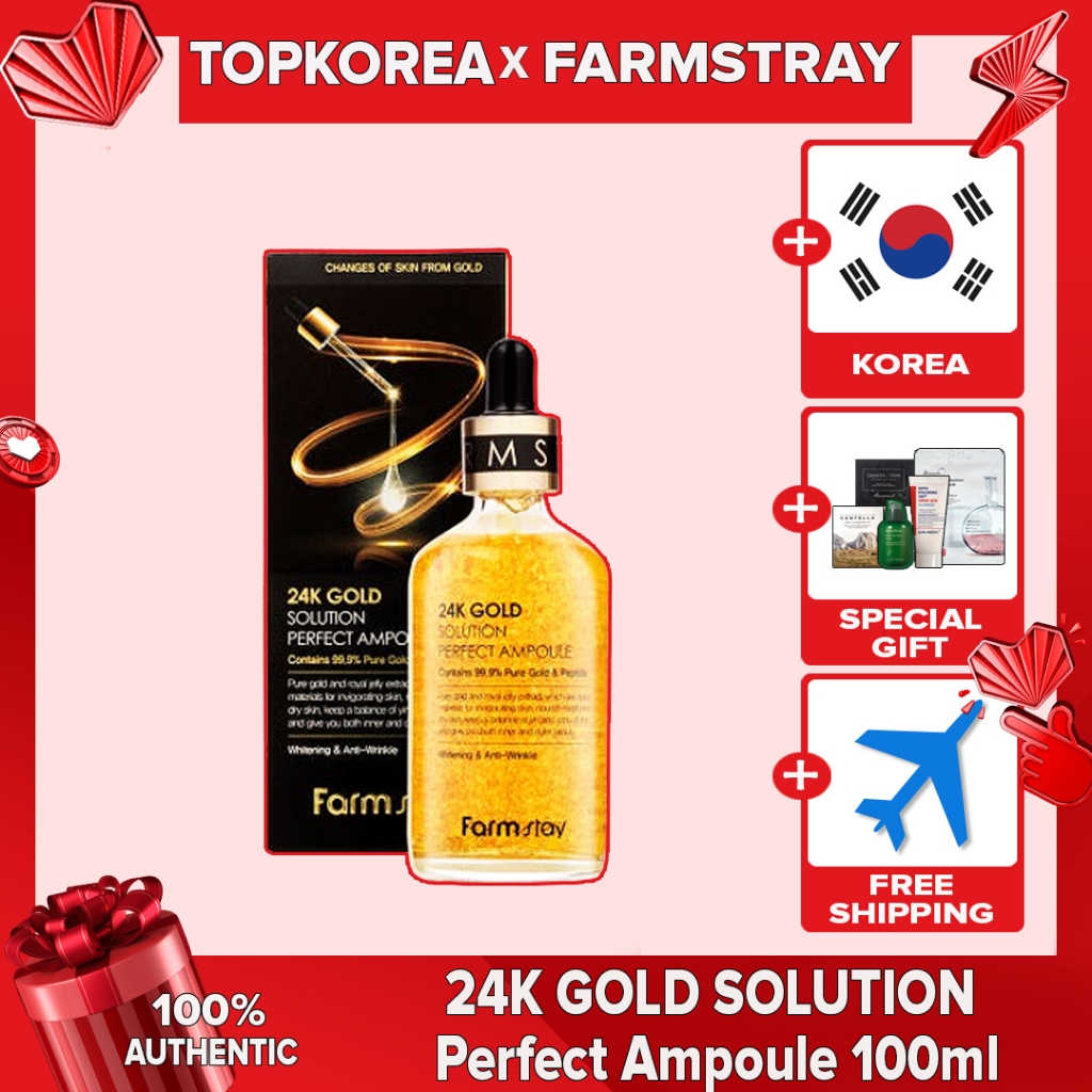 FARMSTAY 24K GOLD SOLUTION Ampola Perfeita_100ml/TOPKOREA Envio Da Coreia