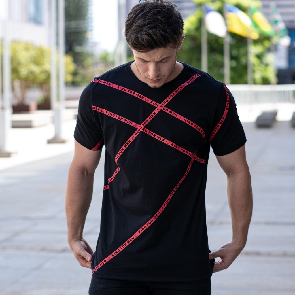 Camiseta Masculina Preta Casual Estampada Camisa 100% algodão Street Wear
