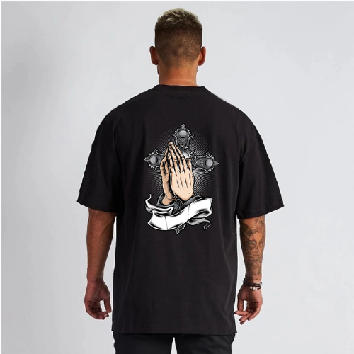 Camiseta Camisa Street Over Mãos Fé Streetwear Gola Redonda 100% Algodão Street Casual