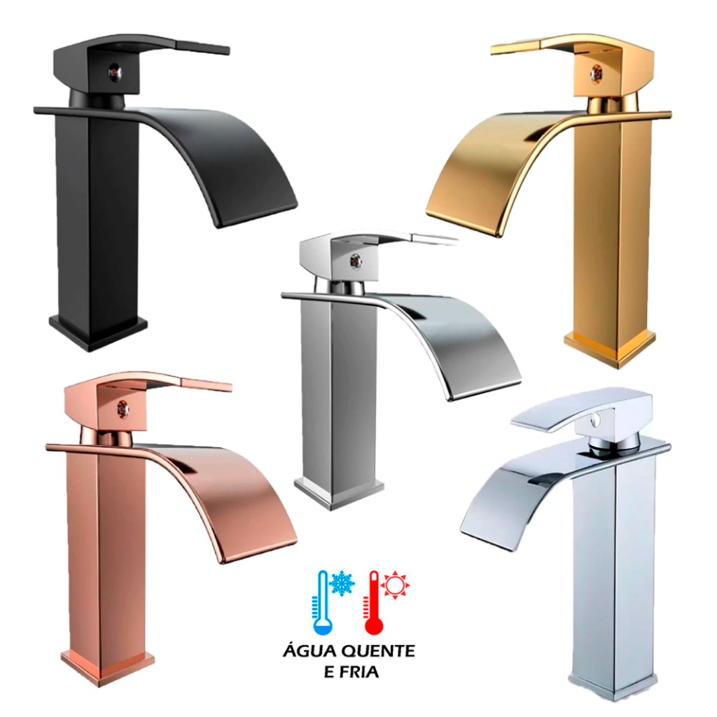 Torneira Banheiro Monocomando Bica Baixa Estilo Cascata Dourada Preta Cobre Prata Inox 100% METAL