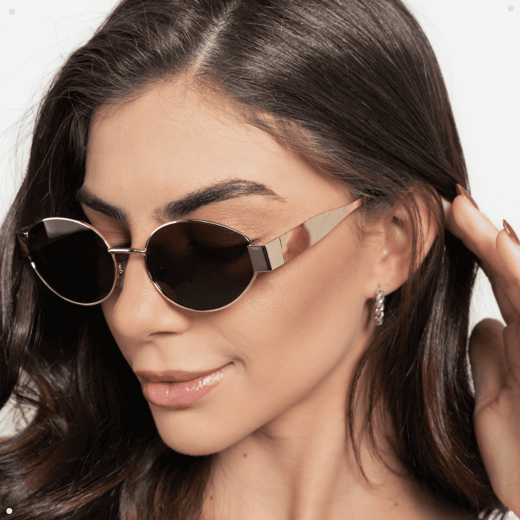 Óculos De Sol Oval Dourado Feminino Cobre Moda Tendencia Fashion Luxo Metal com Proteção UV400