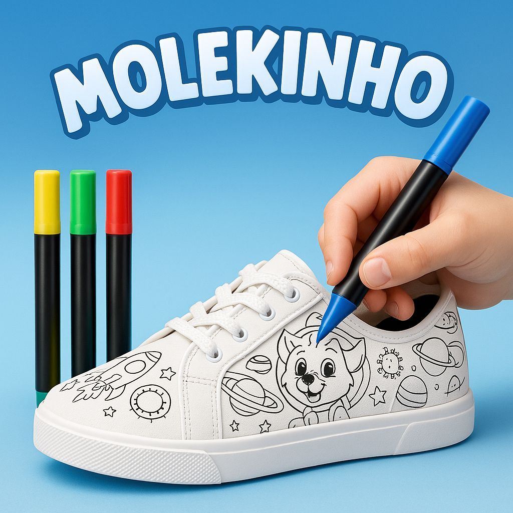 Tenis Molekinho Colorir Acompanha Canetinhas Original