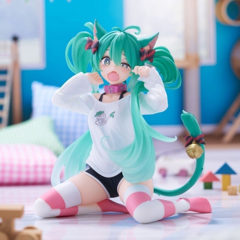 Camiseta Hatsune Miku Desktop Cute Action Figure Neko Ver . Estatueta De Anime Kawaii Girl Model Toy Gift