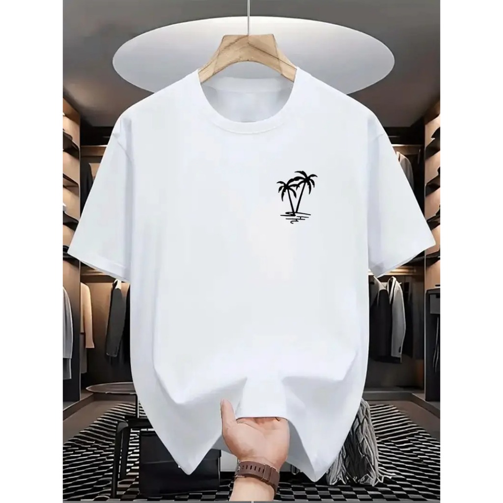 Camiseta Algodão Tradicional PlusSize Infantil Street Wear Casual Coqueiro Peito Simples Ilha