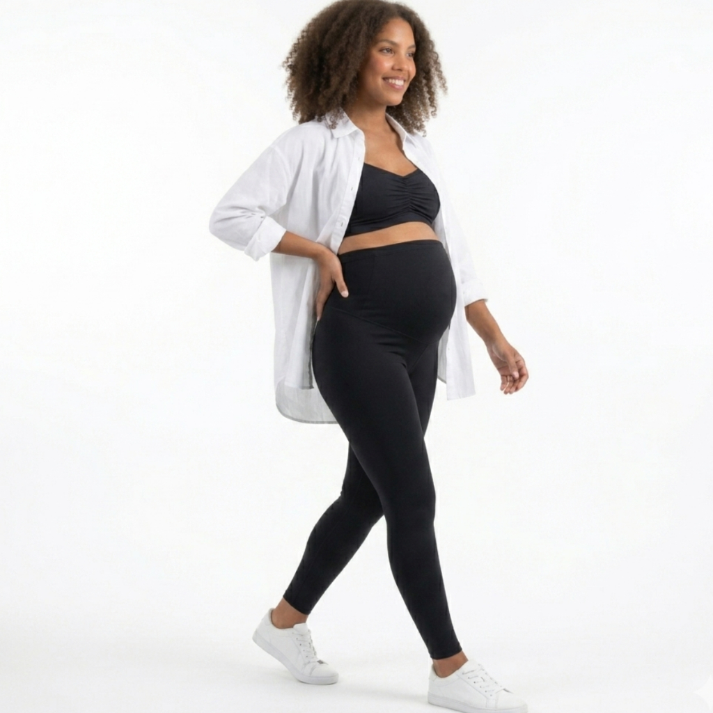 Legging Gestante Calça Feminina Tecido Flexível Grávida Cós Alto Comprida Maleável Casual Gravidez