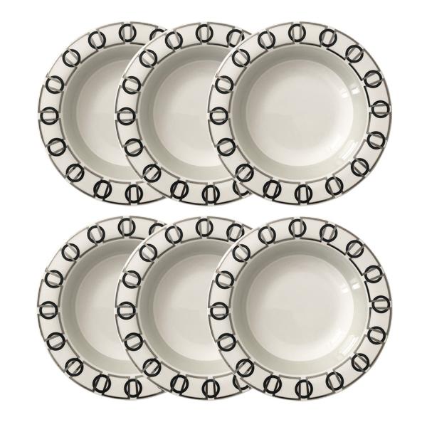 Jogo de pratos fundos em porcelana Strauss Rings 6 peças