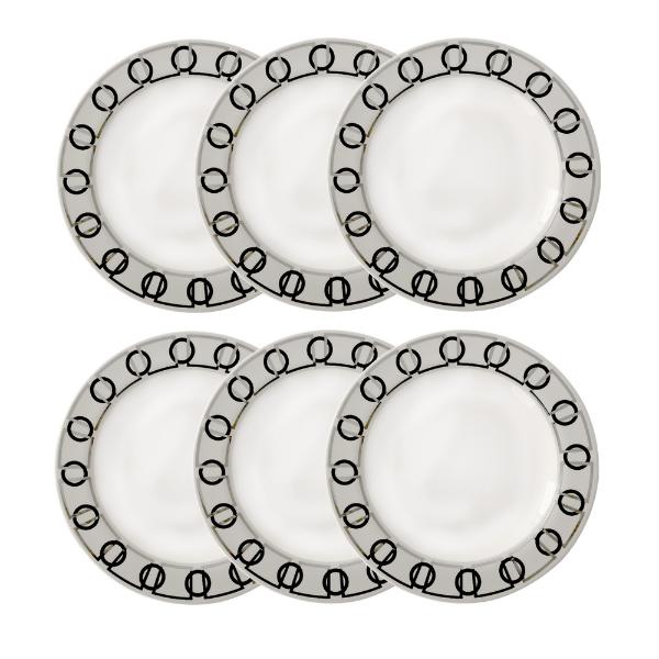 Jogo de pratos sobremesa em porcelana Strauss Rings 23cm 6 peças