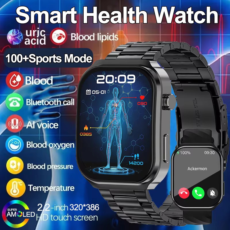 2025 Novo ECG + PPG AI Diagnóstico Médico Saúde Smartwatch AMOLED Temperatura Corporal Lipídios No Sangue Ácido Úrico Re