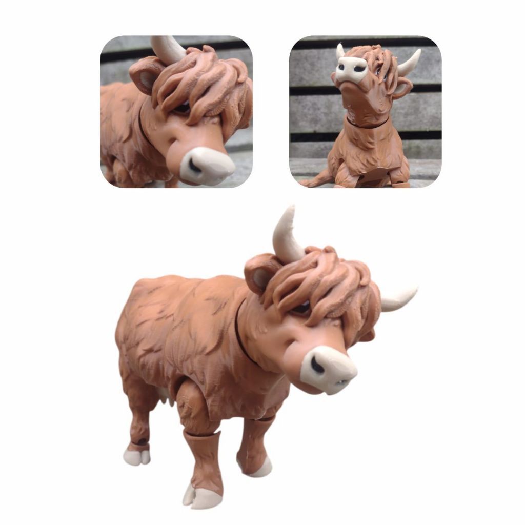 Vaca da raça Highland (escocesa das Terras Altas) Articulado Fidget – Boneco Flexível 19 cm