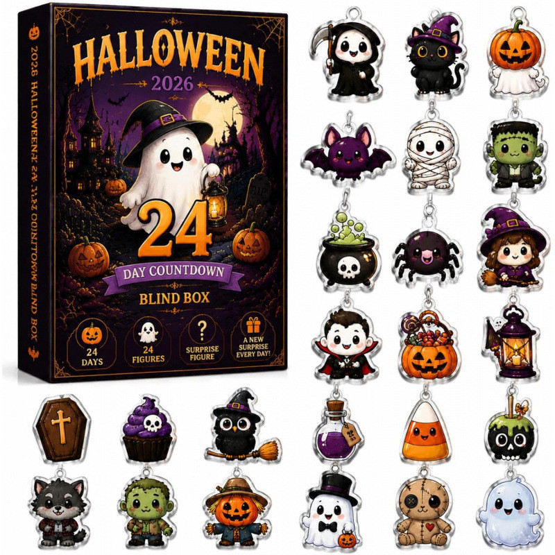 Calendário Do Advento De Halloween De 24 Dias 2026 Chaveiro Acrílico Caixa Cega Fantasma Abóbora Monstro Highland Vaca C