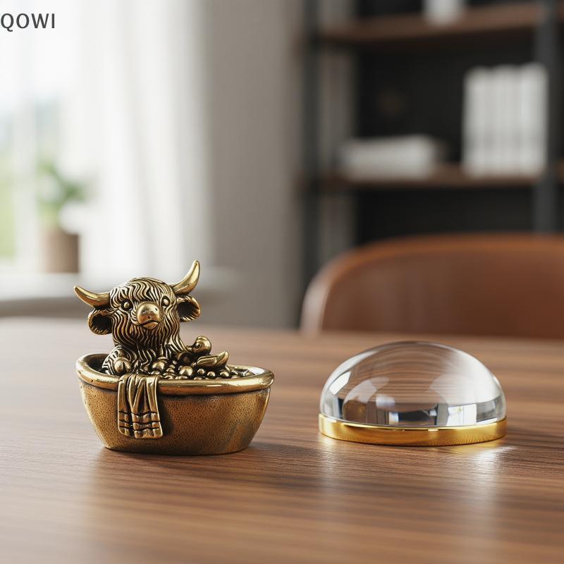 qo Latão Highland Gado Chá Estatueta Para Animais De Estimação Decoração Criativa De Mesa De Escritório Em Casa br