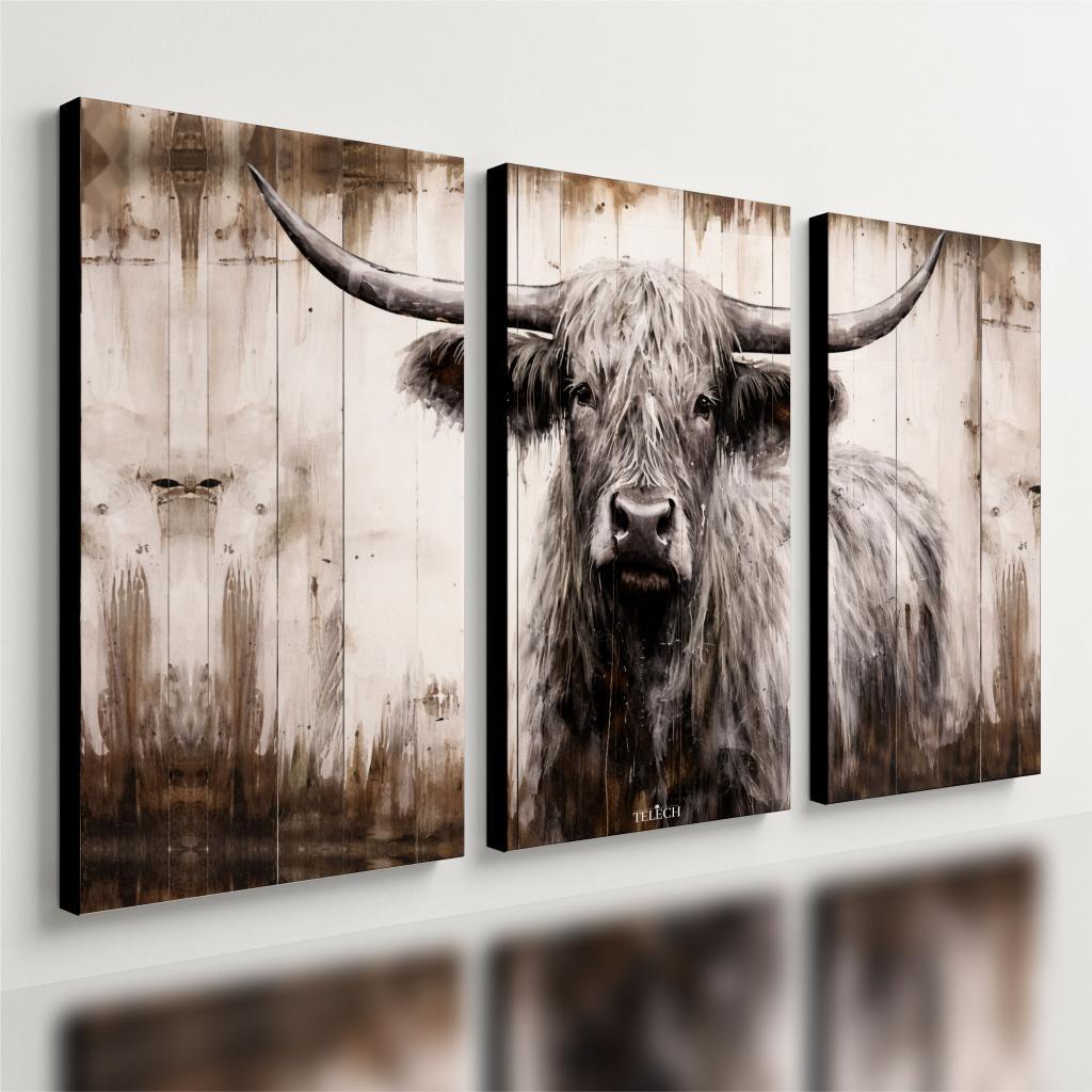Kit 3 Quadro Decorativo Vaca Highland Boi Fazenda Country