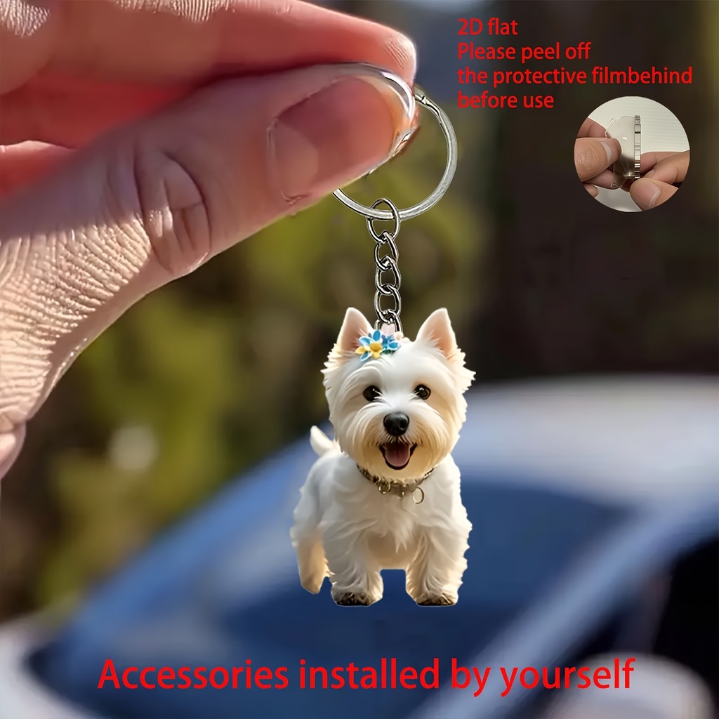 Bonito West Highland White Terrier Acrílico Chaveiro 2D Plano Pet Dog Bolsa Charme Carro Pendurado Ornamento Presente Pa